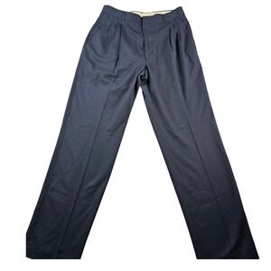 Haggar Dress Pants Men 34x32 Navy Pleated Classic Straight Leg